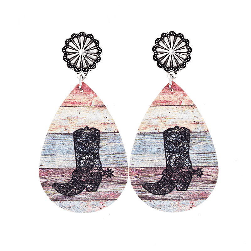 Wholesale Western Denim Reversible Check Leather Earrings