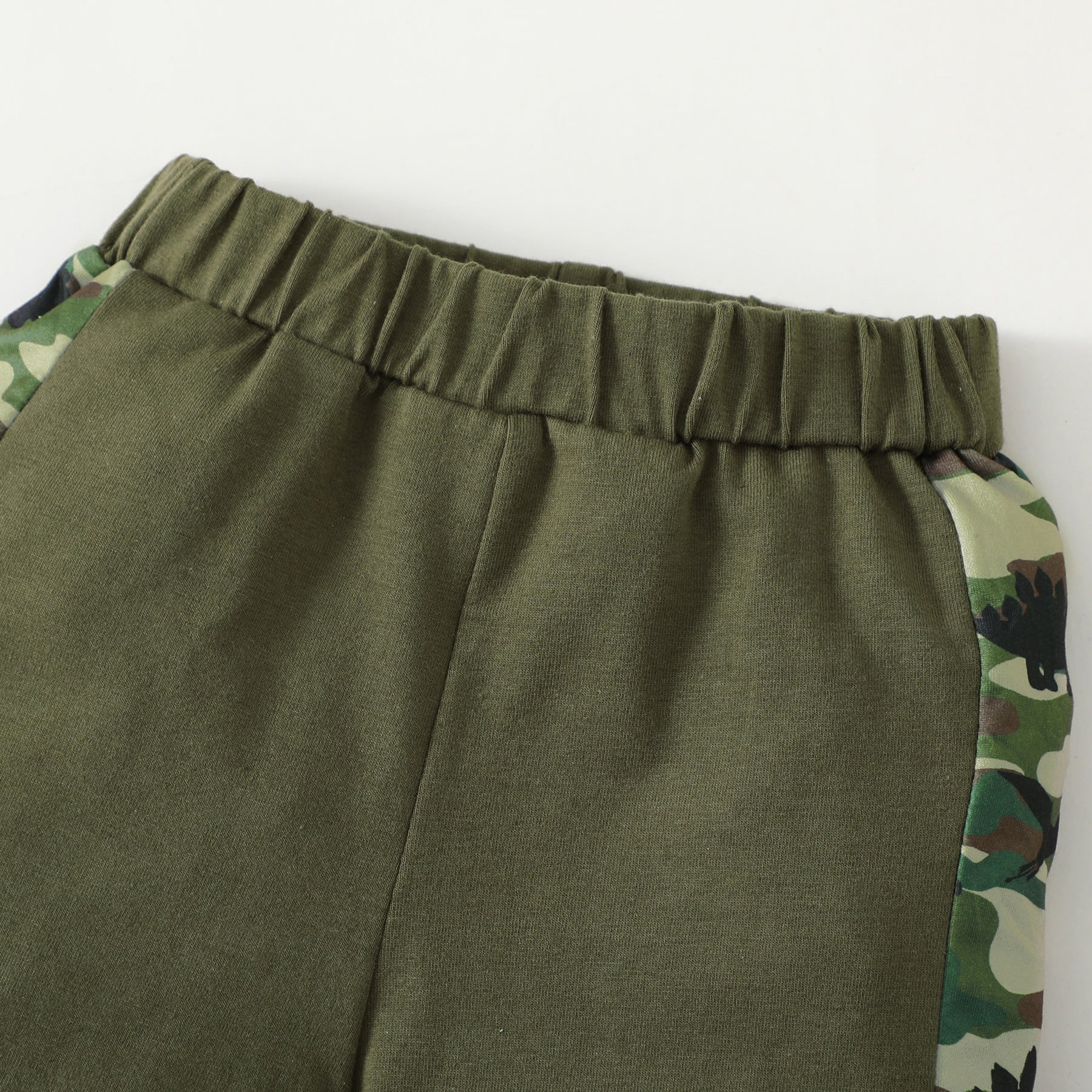 Wholesale Cotton Camouflage Letter Print Short Sleeve Top Solid Color Shorts