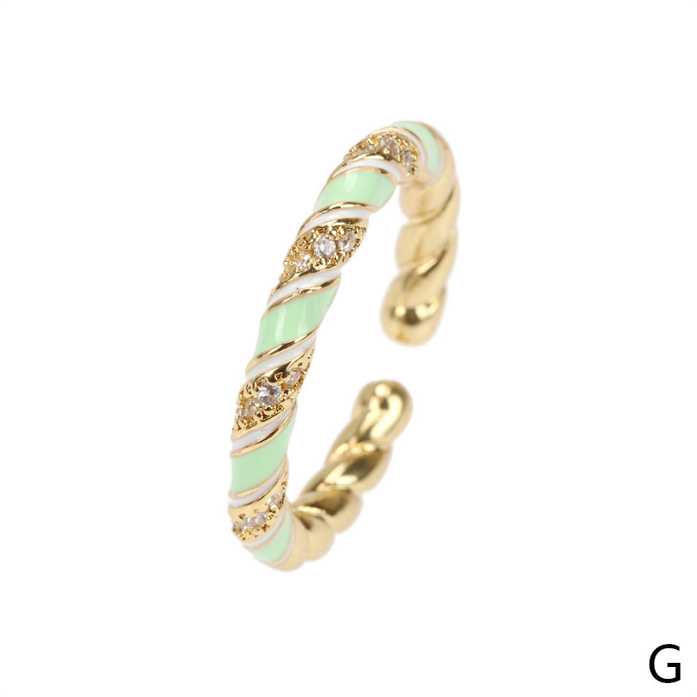 Wholesale Copper Gold Plated Micro Zircon Fried Dough Twists Open Ring