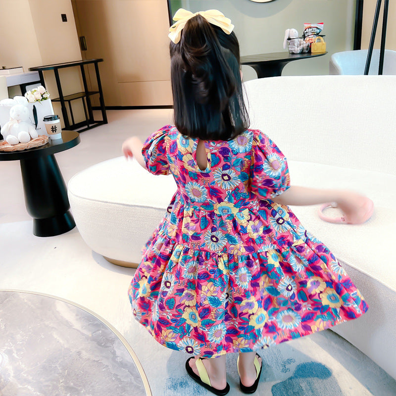Wholesale Girls Summer Floral Short Sleeve Dress