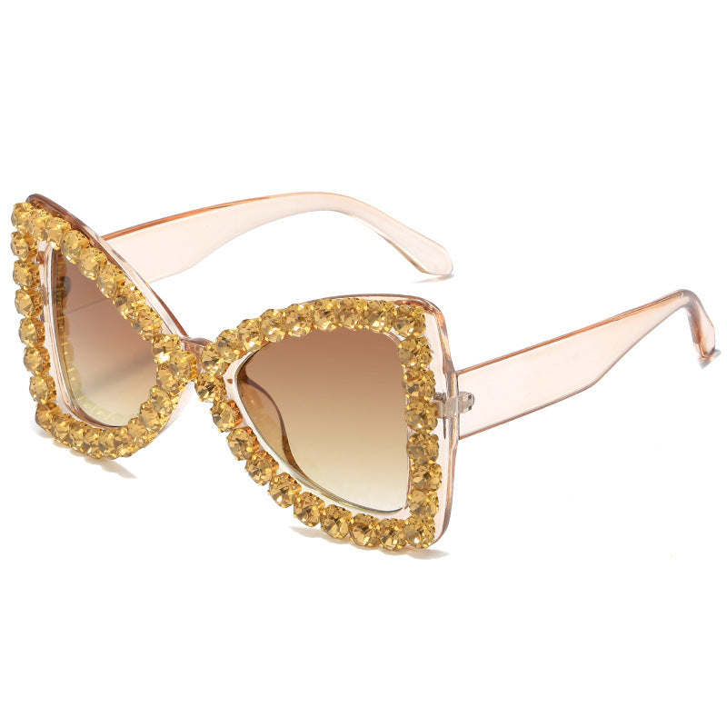 Venta al por mayor de marco grande Bowknot diamante PC gafas de sol