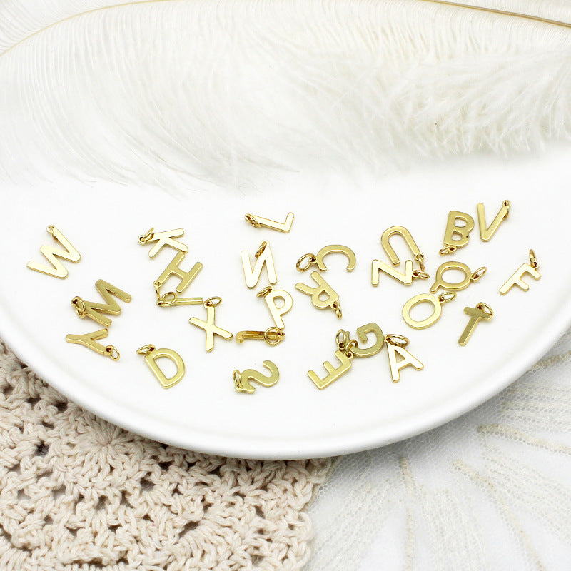 Wholesale DIY Copper Plated 18K Gold Glossy 26 Letter Necklace Bracelet Pendant Pendant