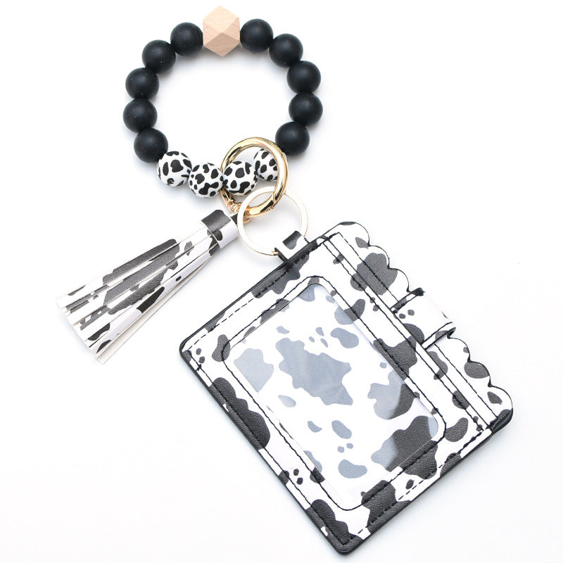 Wholesale Genuine Leather Leopard Pattern Cow Pattern Card Bag Wrist Keychain