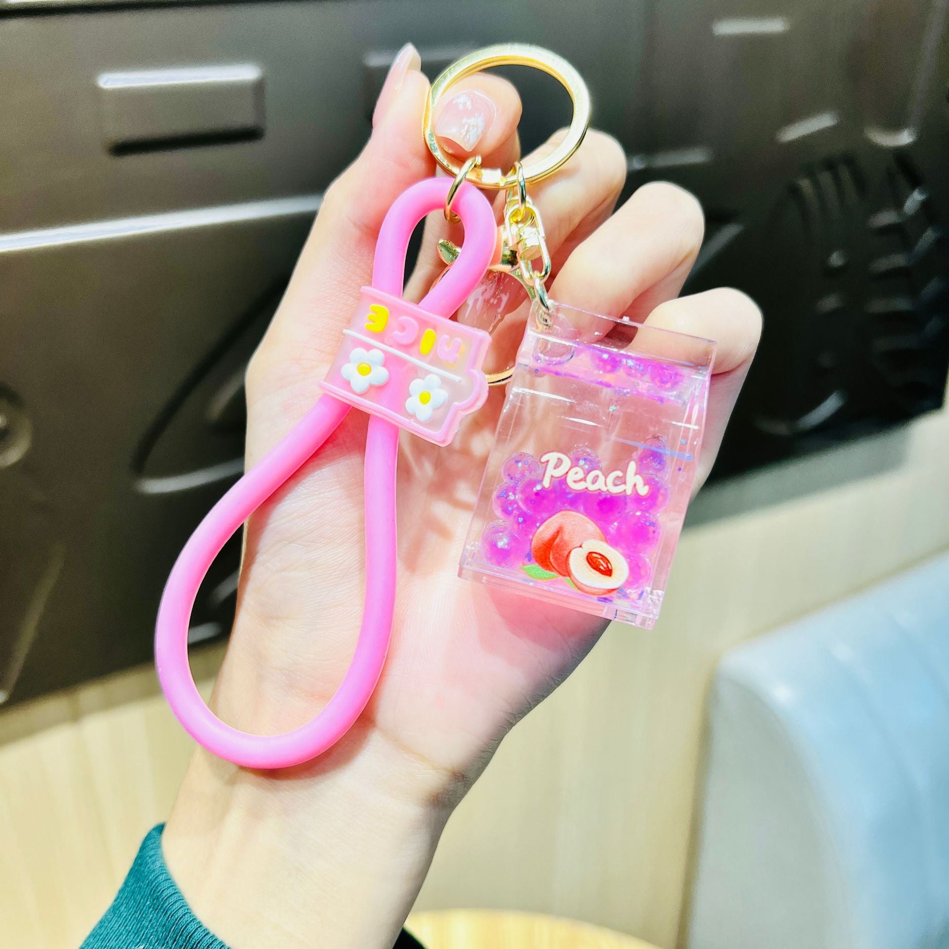 Wholesale Acrylic Fruit Oil Quicksand Drift Bottle Keychain