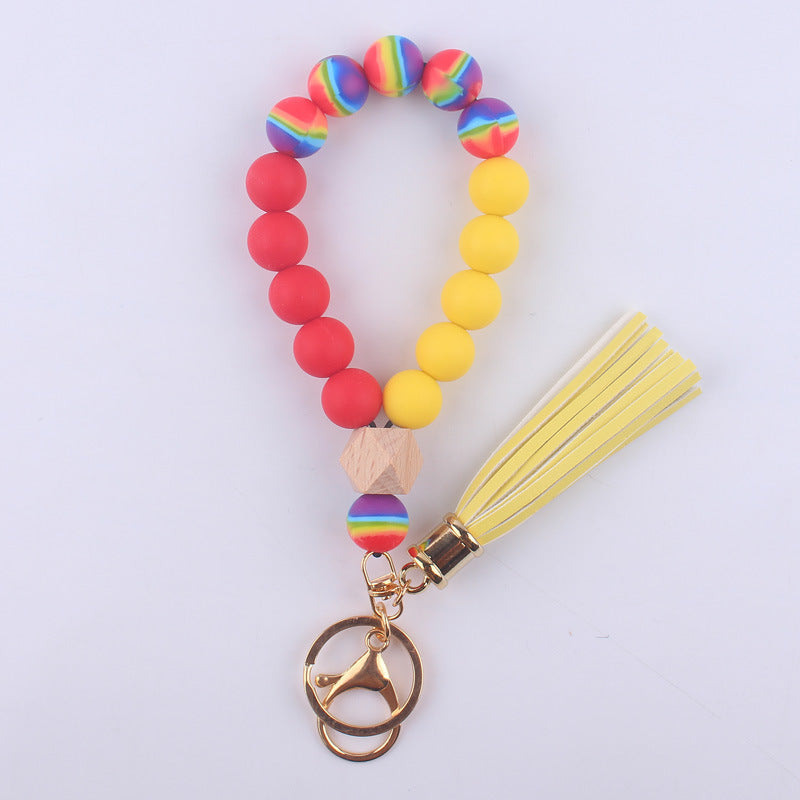 Wholesale Tassel Leather PU Silicone Beaded Wrist Keychains