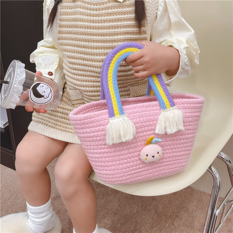 Bolso al por mayor de la playa del arco iris tejido cuerda del algodón del PDA