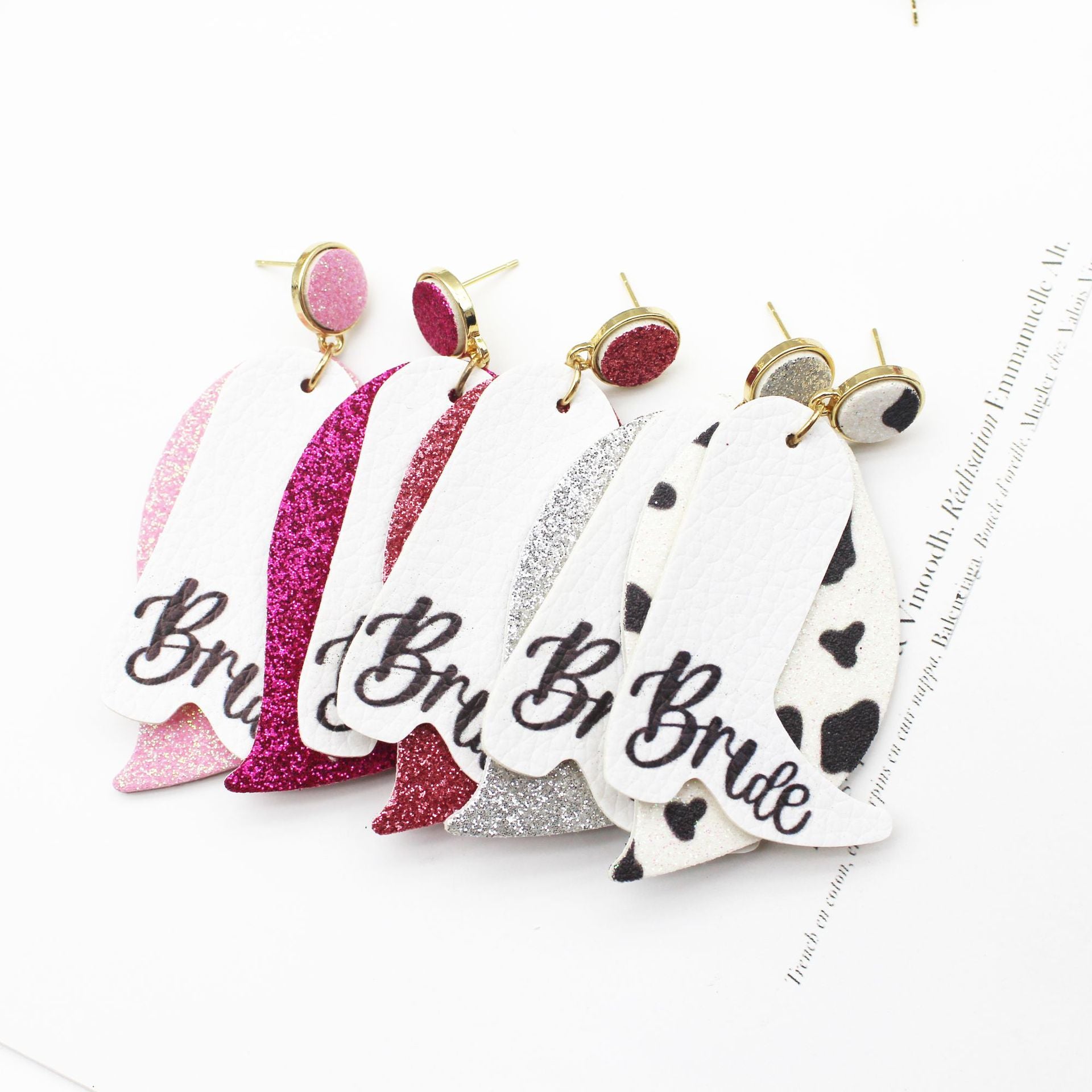 Wholesale Bachelor Party Fine Powder Leaf Boots Leather Earrings