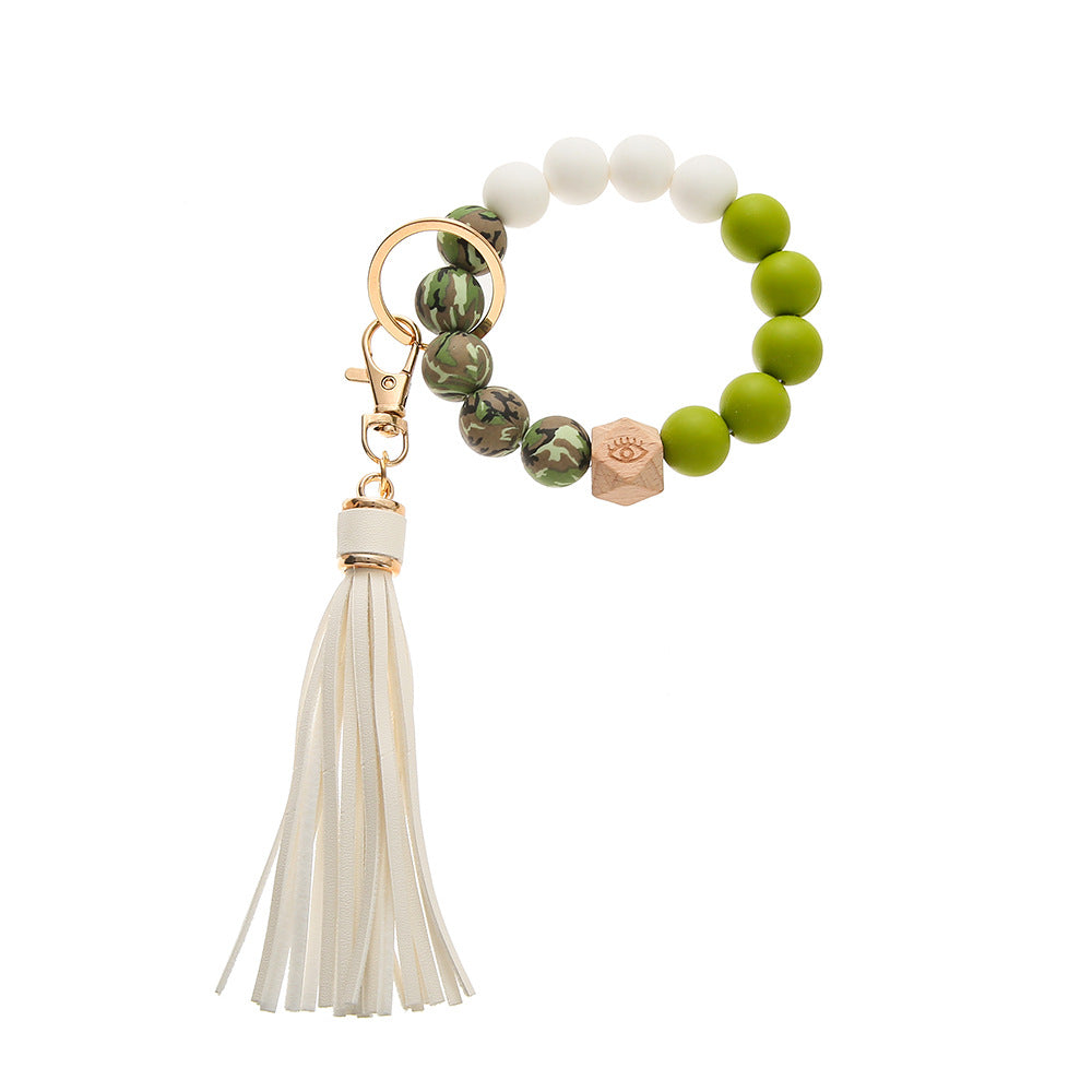 Llavero de muñeca con cuentas de silicona de leopardo colorido al por mayor