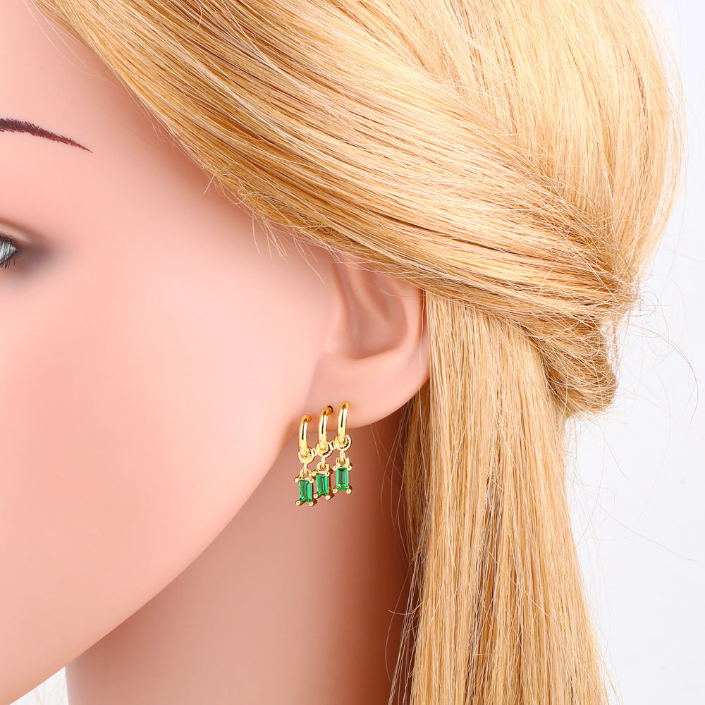 Wholesale Baguette Zircon Copper Ear Studs