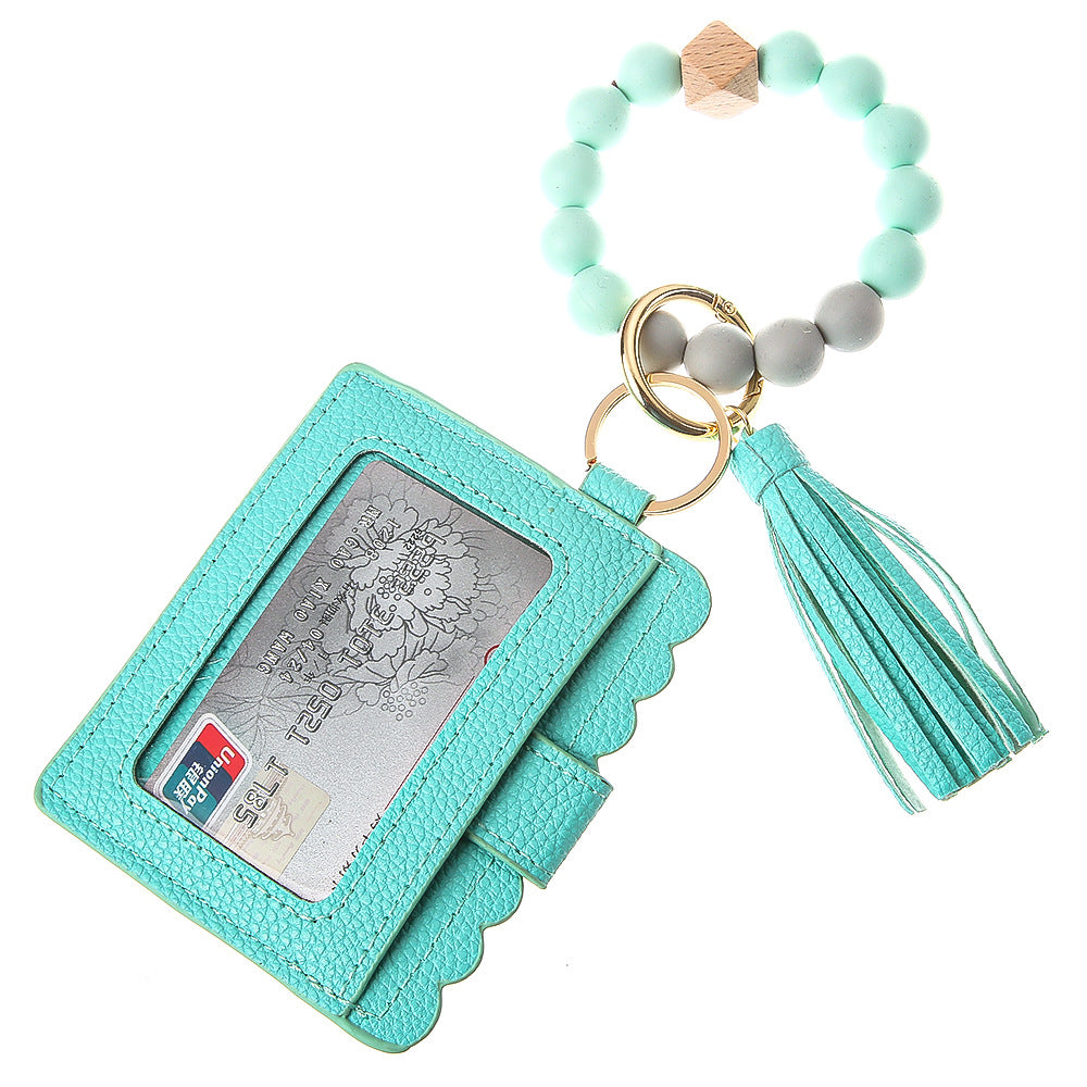 Wholesale Silicone Beaded Bracelet Card Holder Wrist Keychain