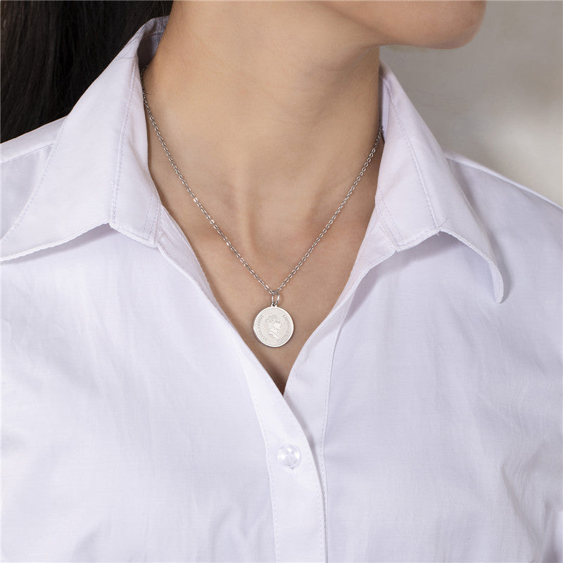 Wholesale Titanium Steel Engraved Double-sided Pattern Medal Necklace