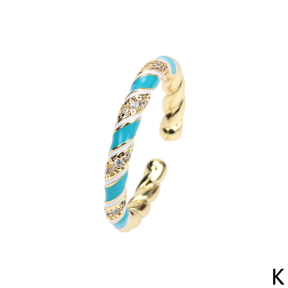 Wholesale Copper Gold Plated Micro Zircon Fried Dough Twists Open Ring