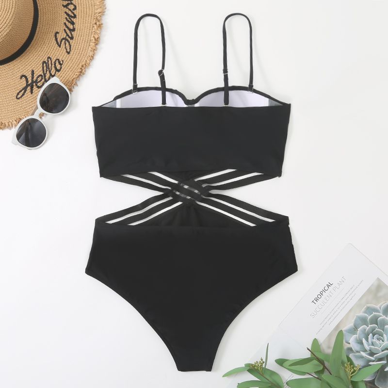 Wholesale Black Triangle Jumpsuit Polyester Swimwear