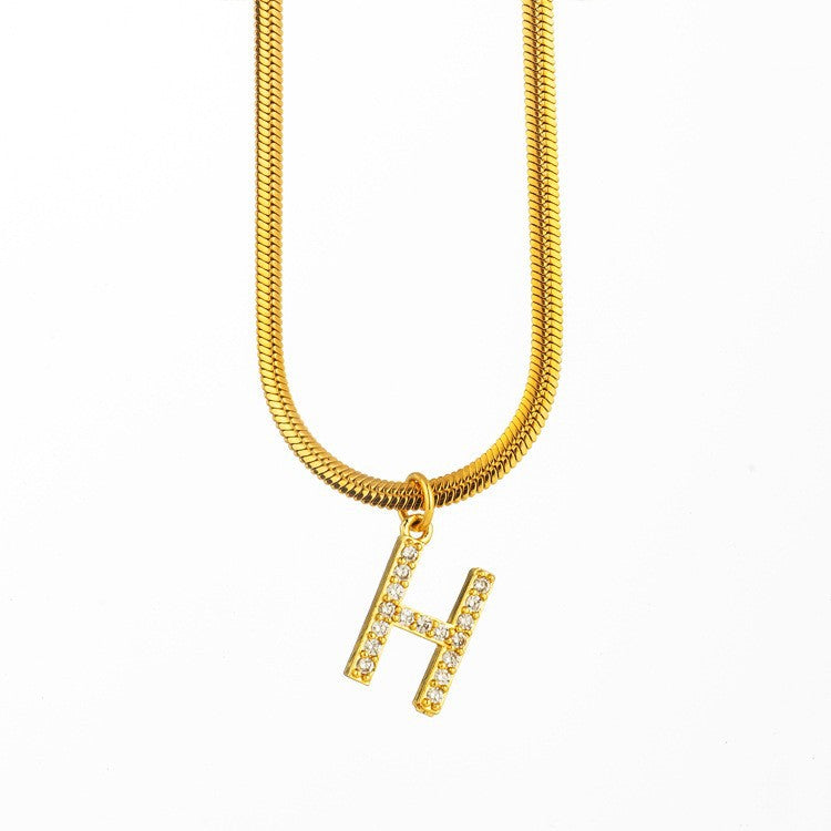 Wholesale Titanium Steel 26 Letters Flat Snake Bone 18K Gold Necklace