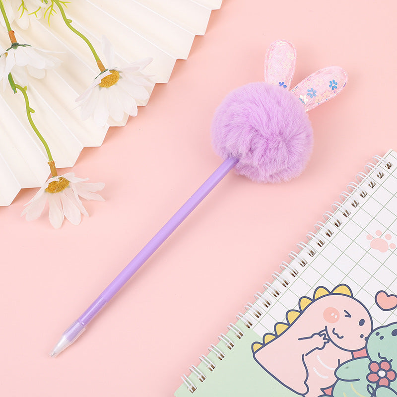 Bolígrafo plástico al por mayor de la bola de la piel del oído del conejo