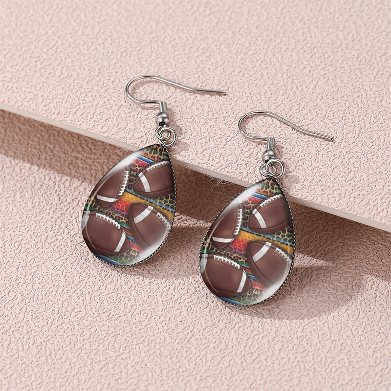 Wholesale Rugby Basketball Time Stone Glass Drop Shaped Earrings