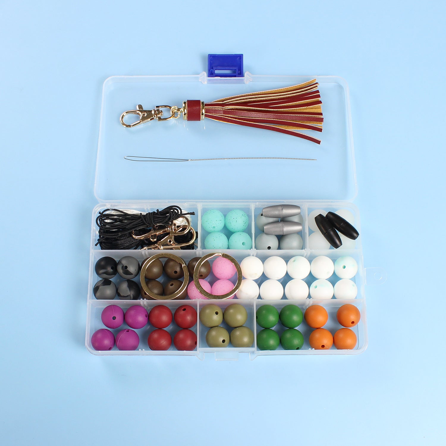 Venta al por mayor de cuentas de silicona DIY llavero de muñeca 15 rejillas