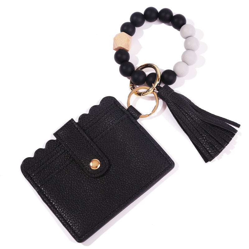 Wholesale Tassel Card Bag Silicone Beaded Wrist Key Chain
