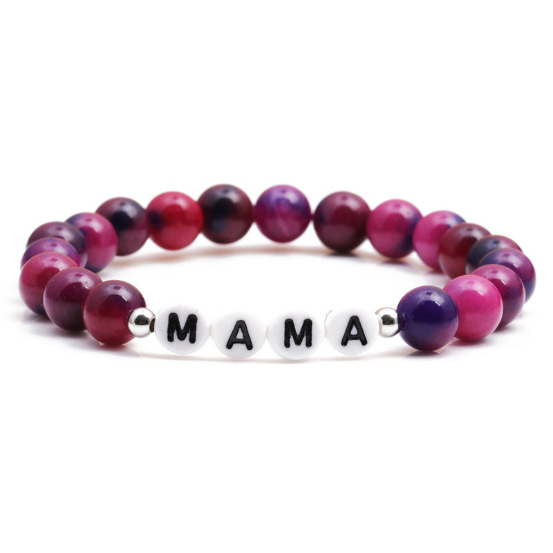Venta al por mayor Pulsera De Cuentas De Piedra Con Letra De Día De La Madre