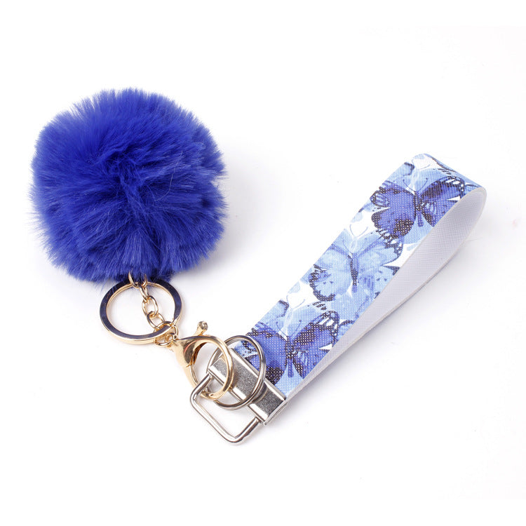 Wholesale 10pcs PU Leather Fur Ball Keychain
