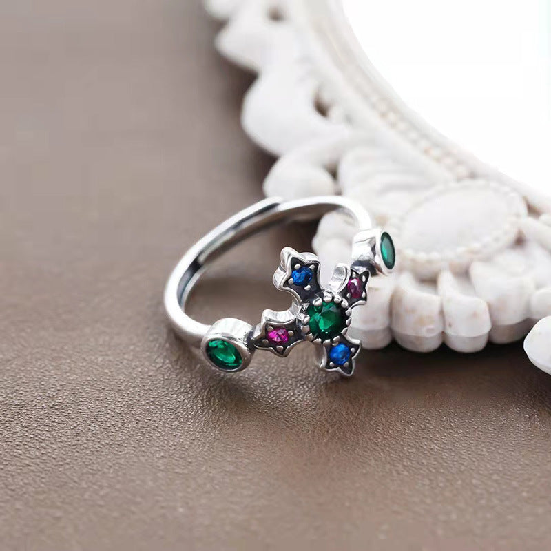 Wholesale Color Zircon Cross Alloy Rings