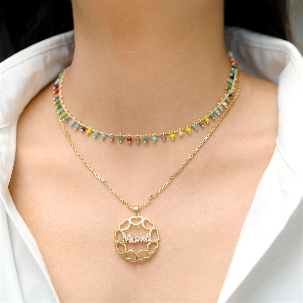 Wholesale Mother's Day Gift MAMA Heart Copper Diamond Necklace