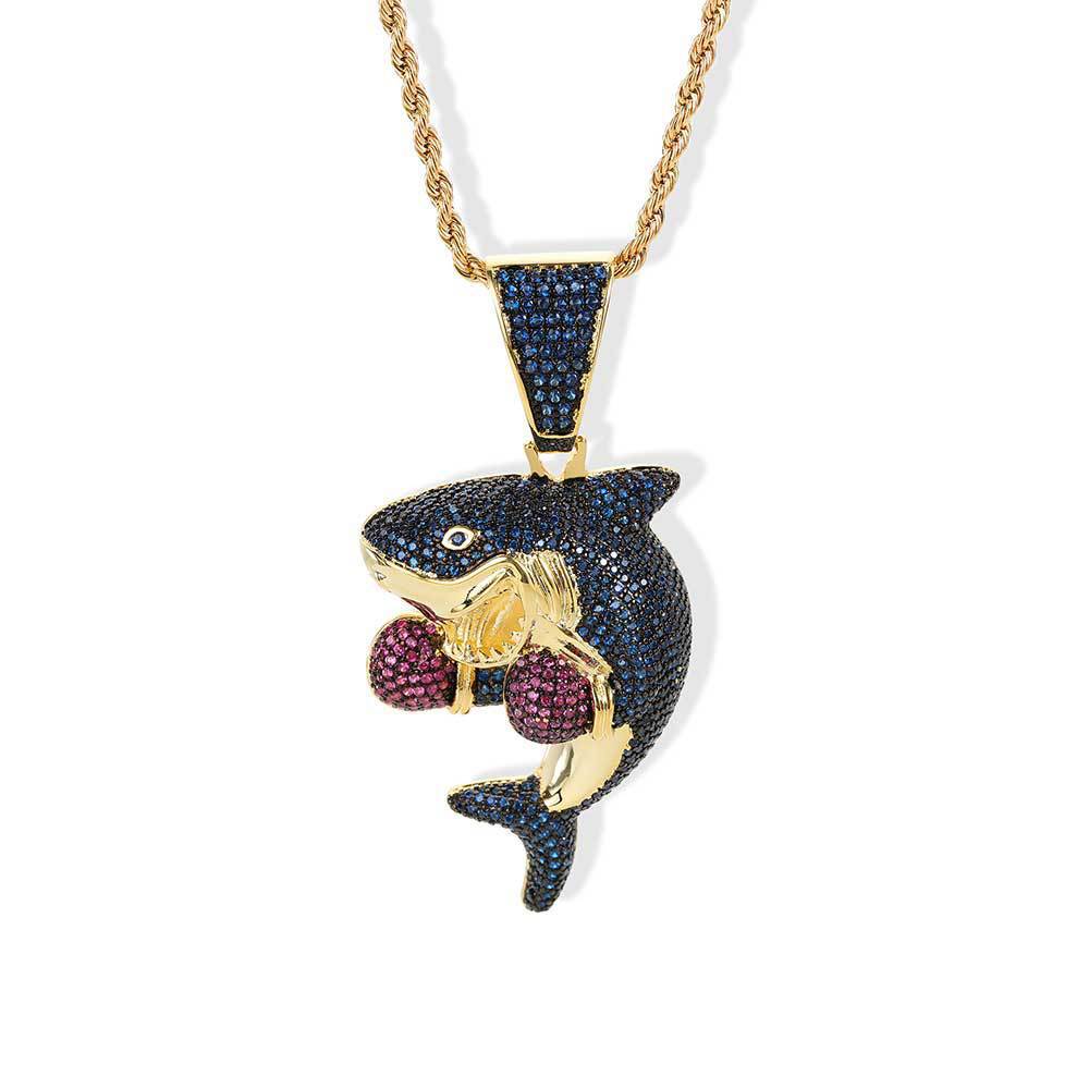 Wholesale Zircon Inlaid Boxing Shark Metal Necklaces