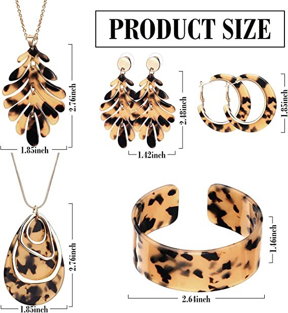 Conjunto de joyería acrílica de forma C mayorista estampado de leopardo 4 piezas pulsera