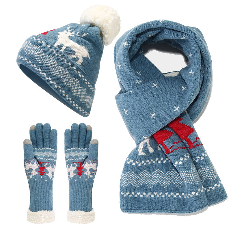 Wholesale Christmas Elk Jacquard Knit Hat Scarf Gloves Set