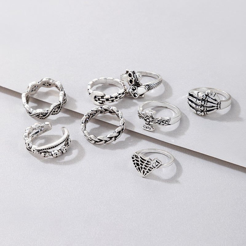 Wholesale Skull Claws Vintage Eight-Piece Set Alloy Ring