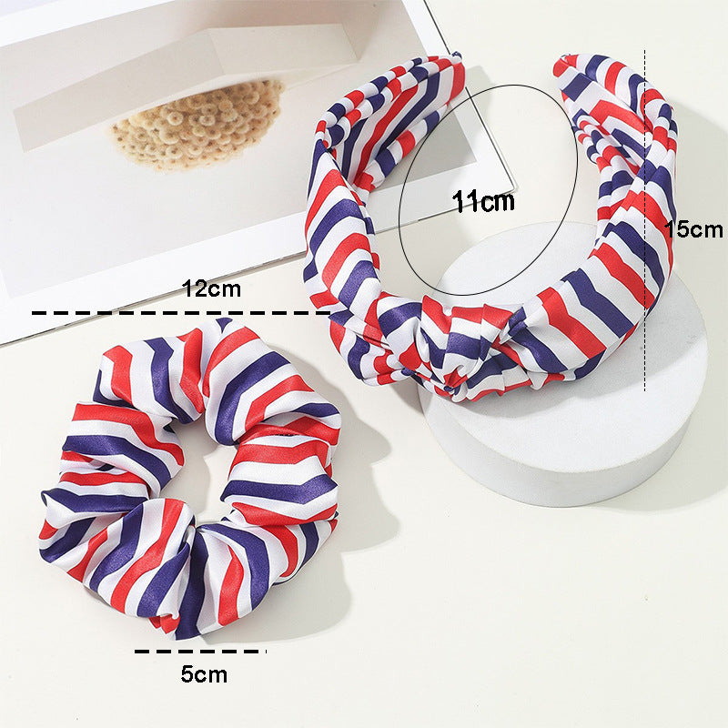 Wholesale Independence Day Knotted Fabric Headband Hair Scrunchies Set