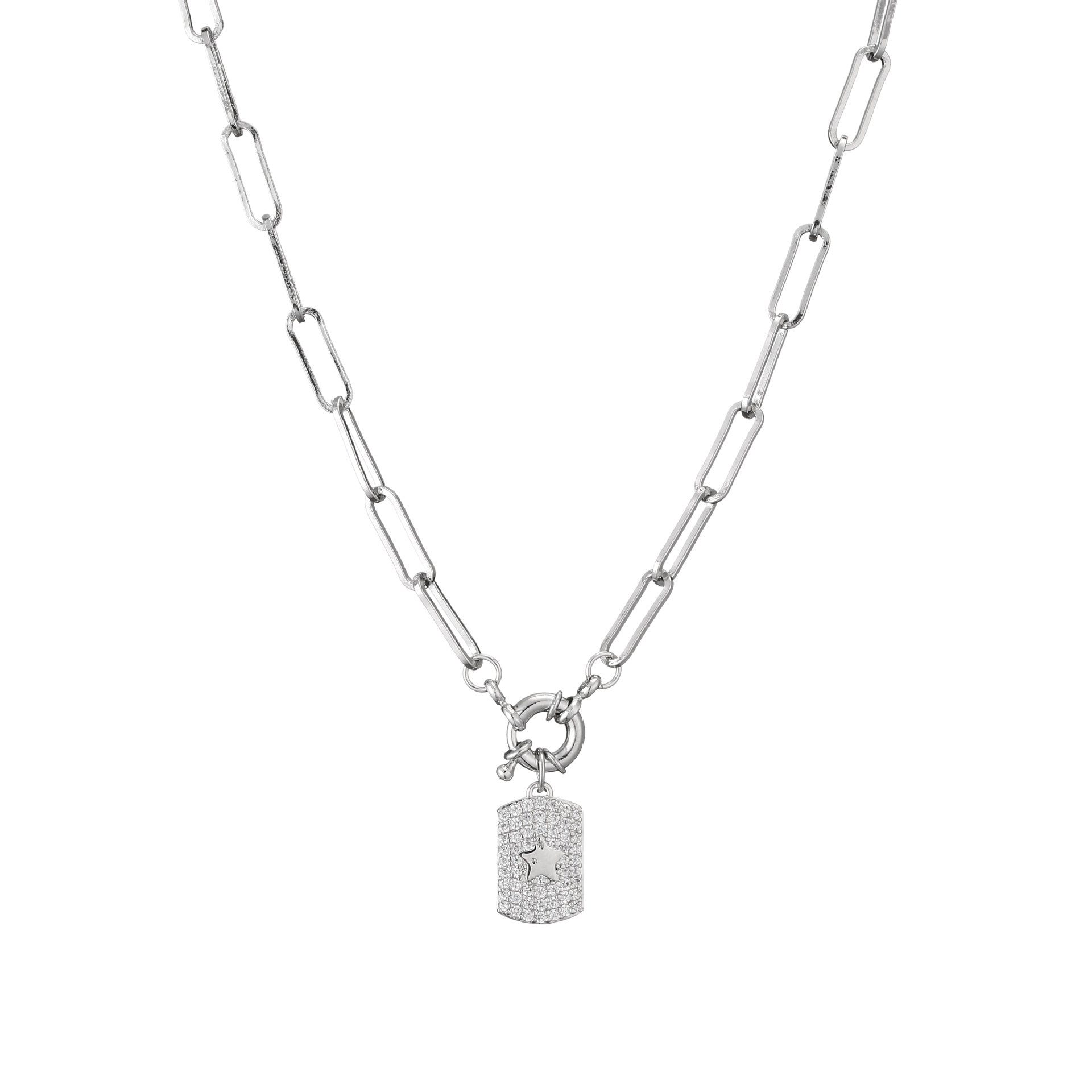 Collar con colgante de corazón de estrella de cinco puntas de dos colores de cobre al por mayor