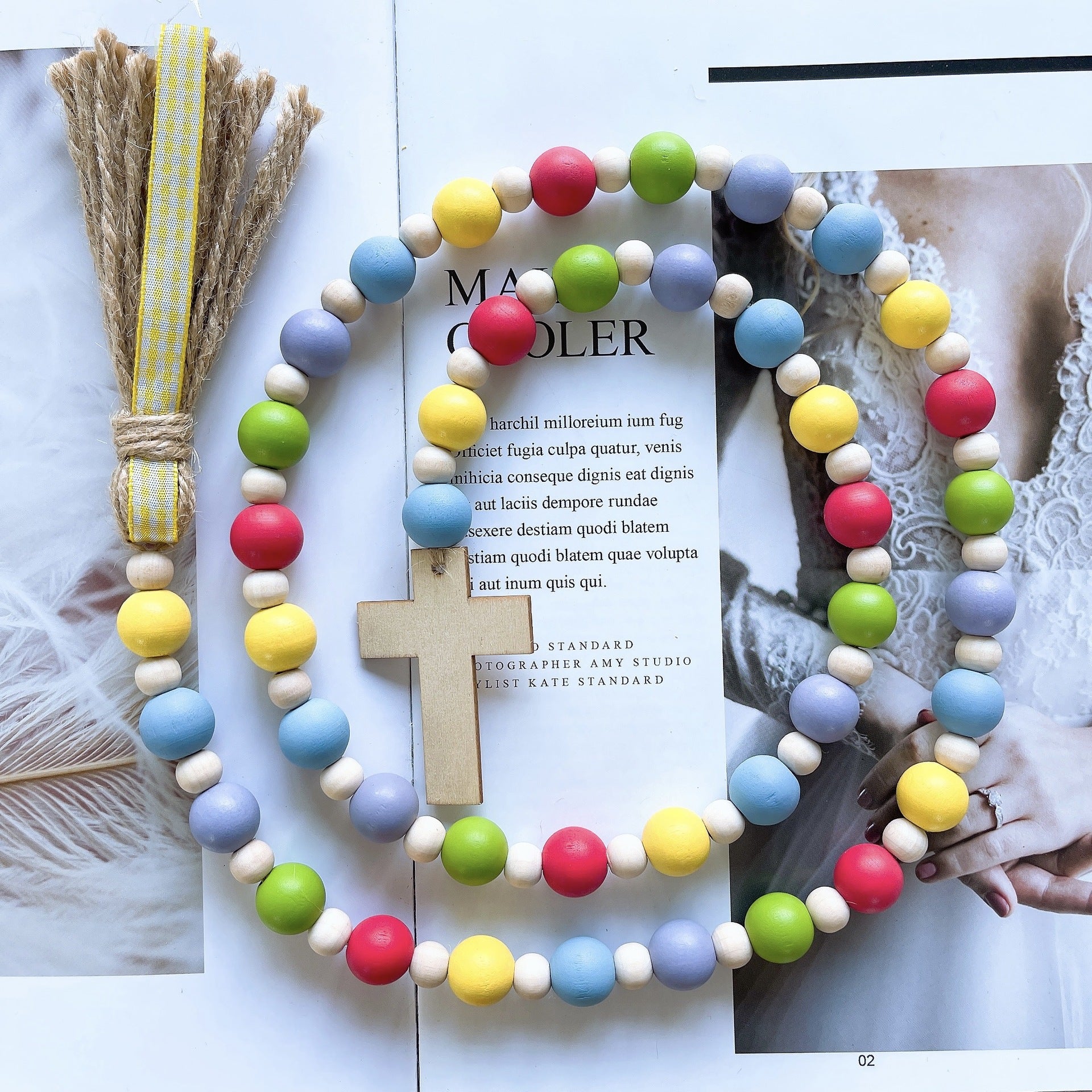 Wholesale Easter Cross Wooden Beads String Decorations