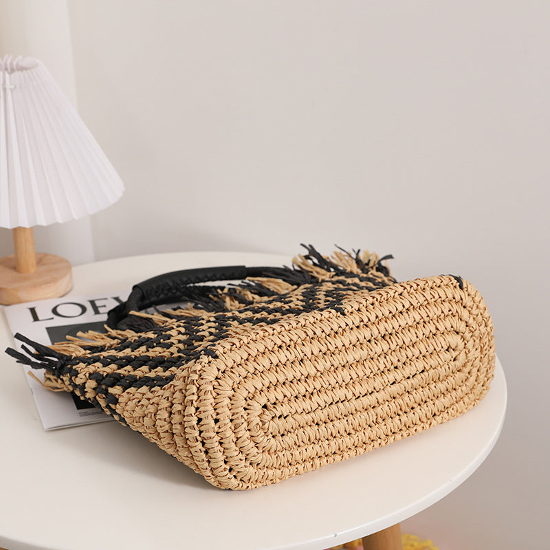 Wholesale Straw Color Block Beach Bag