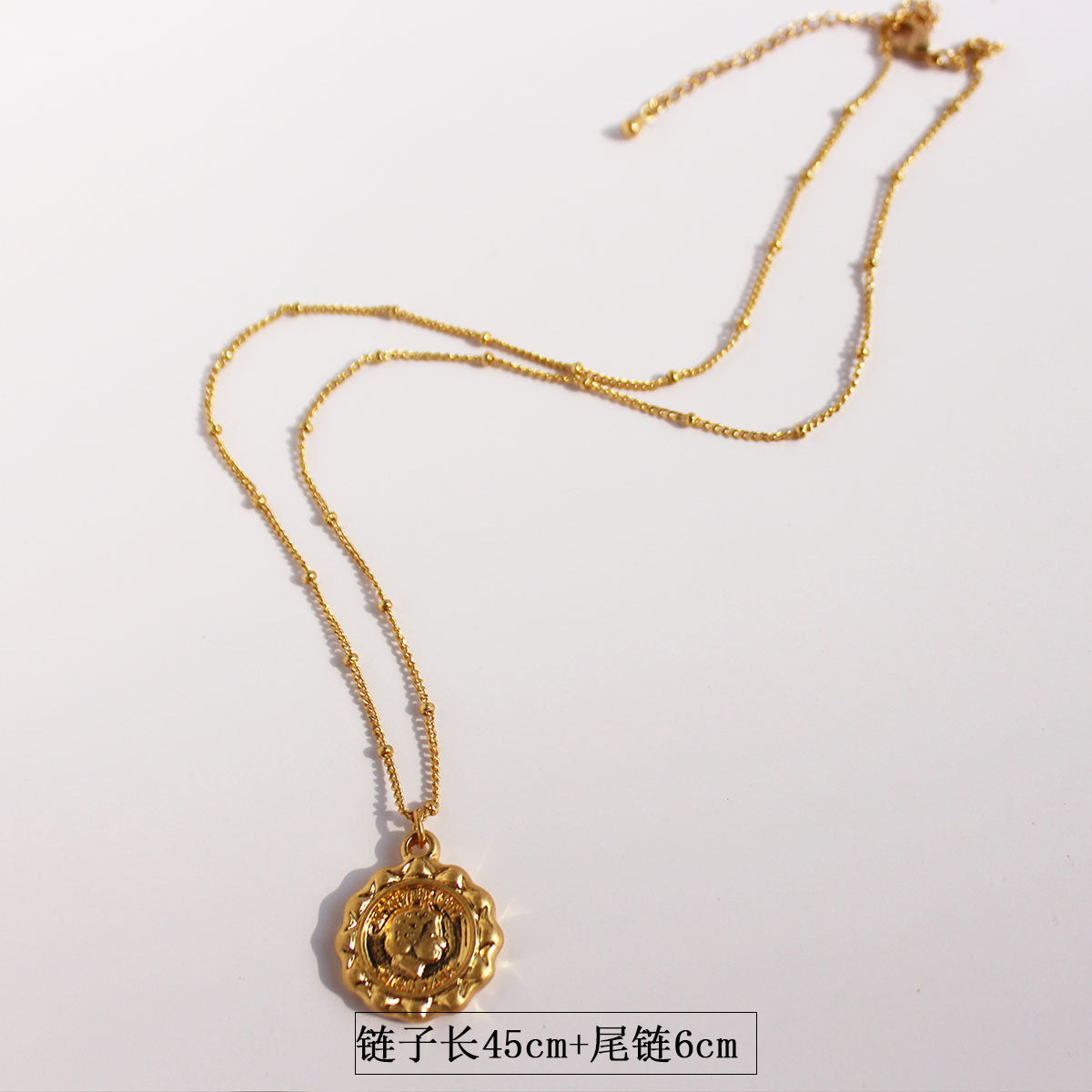 Wholesale Retro Avatar Round Card Pendant Little Angel Wings Pearl Necklace