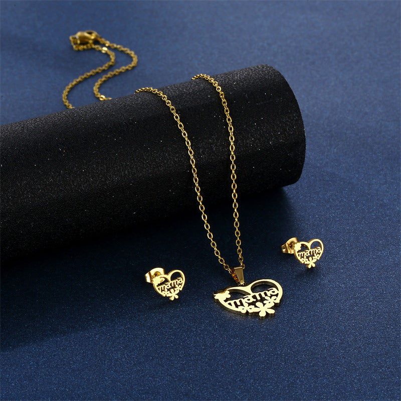 Venta al por mayor, regalo para el día de la madre, conjunto de pendientes de collar de acero inoxidable MAMA
