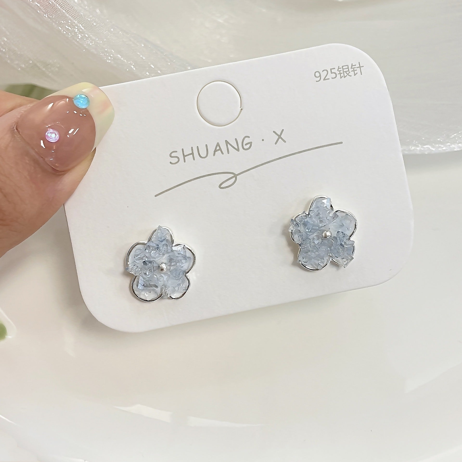 Wholesale Blue Crystal Flower Butterfly Alloy Earrings