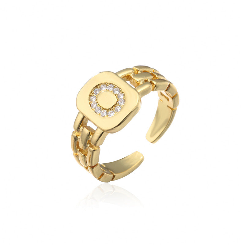 Wholesale Gold Plated 26 Letters Copper Adjustable Rings