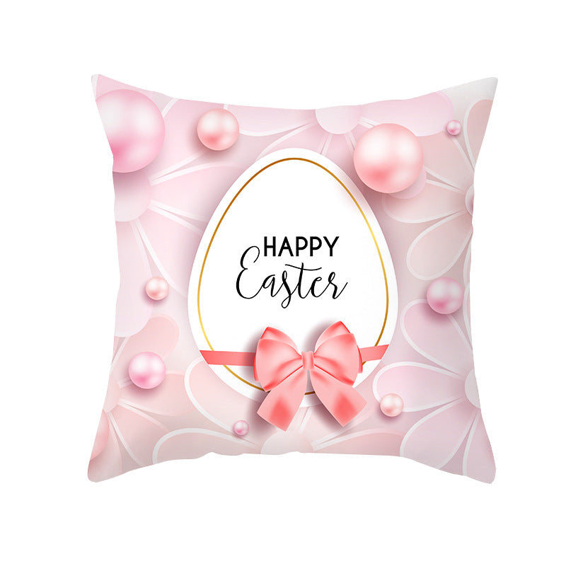 wholesale Funda de almohada de tiro de Pascua con estampado de huevo de conejito colorido de piel de melocotón