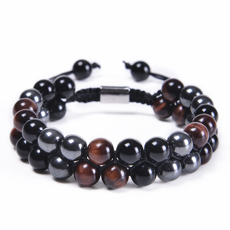 Wholesale Double-layer Black Agate Men's Bracelet