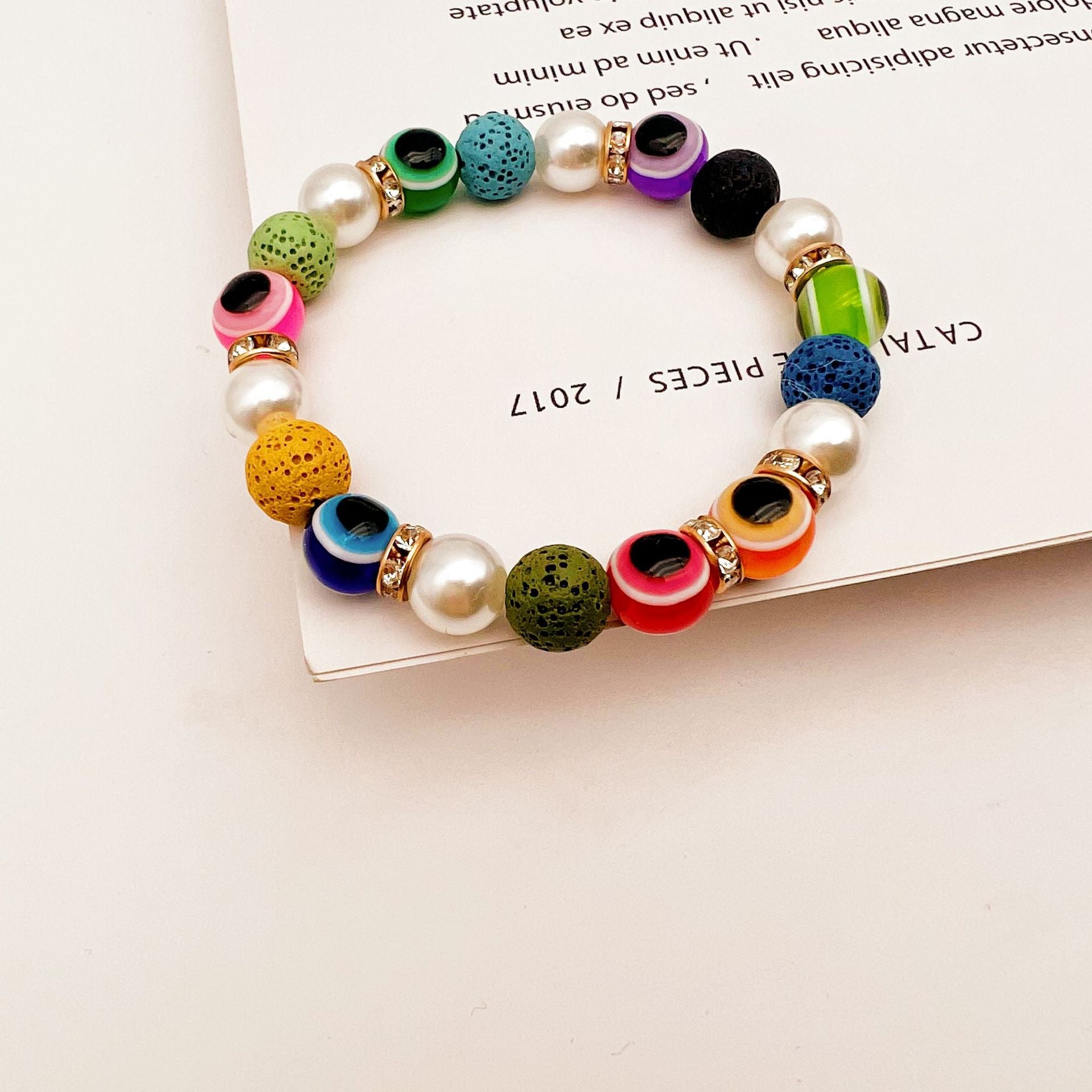 Wholesale Devil Eye Colorful Volcanic Stone Bracelets