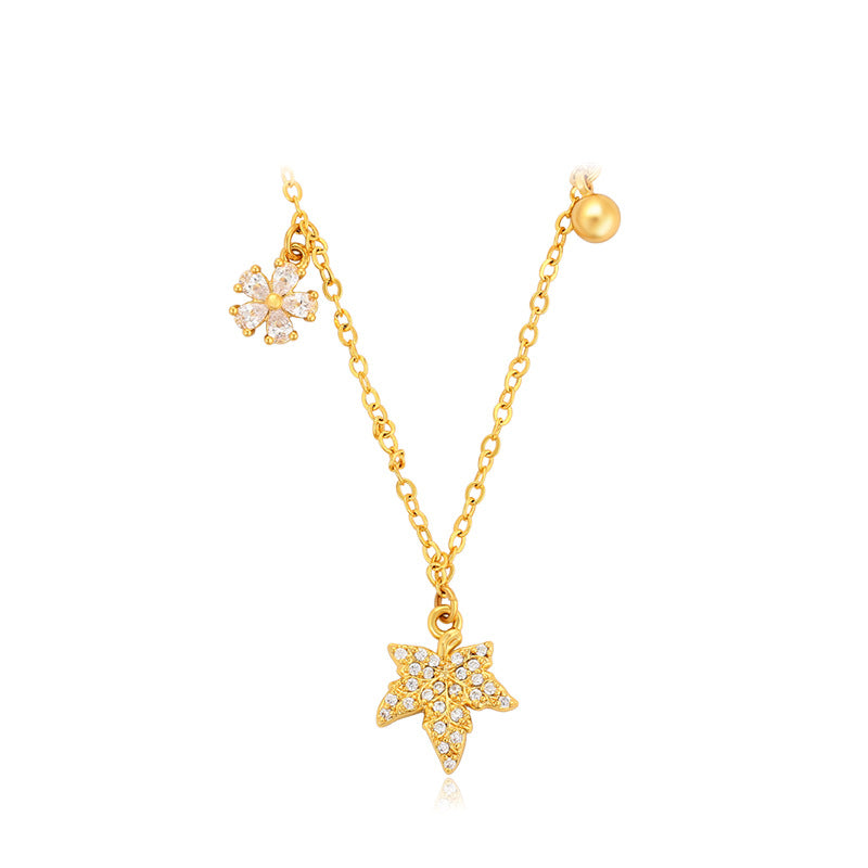 Wholesale Gold-plated Zirconium Maple Leaf Alloy Clavicle Chain