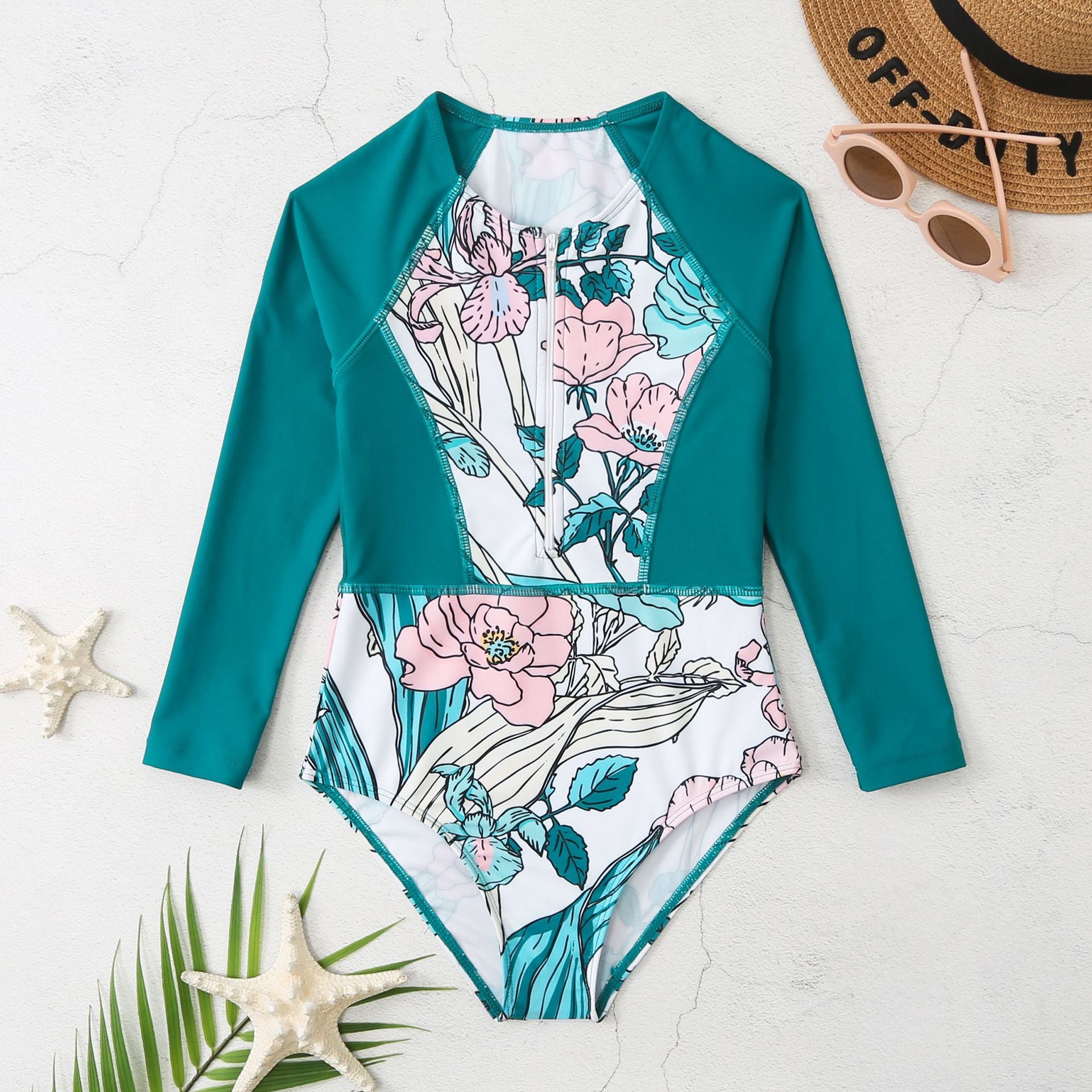 Wholesale Nylon Kids Long Sleeve One Piece Swimwear