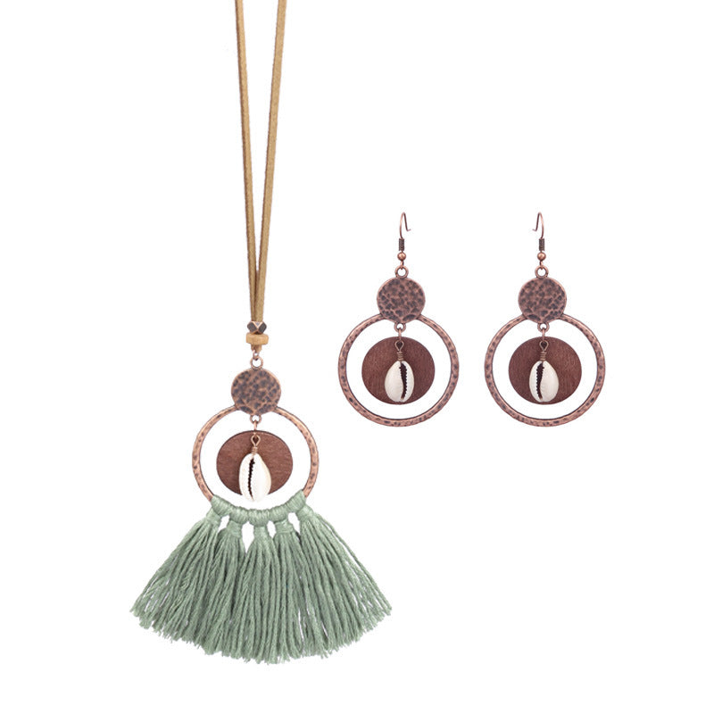 Wholesale Hollow Out Tassel Alloy Earrings Necklaces Set