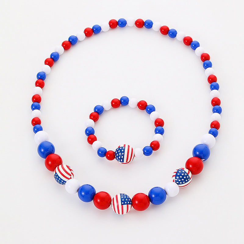 Wholesale 10PCS Independence Day Kids Wooden Beads Bracelet Necklace Set