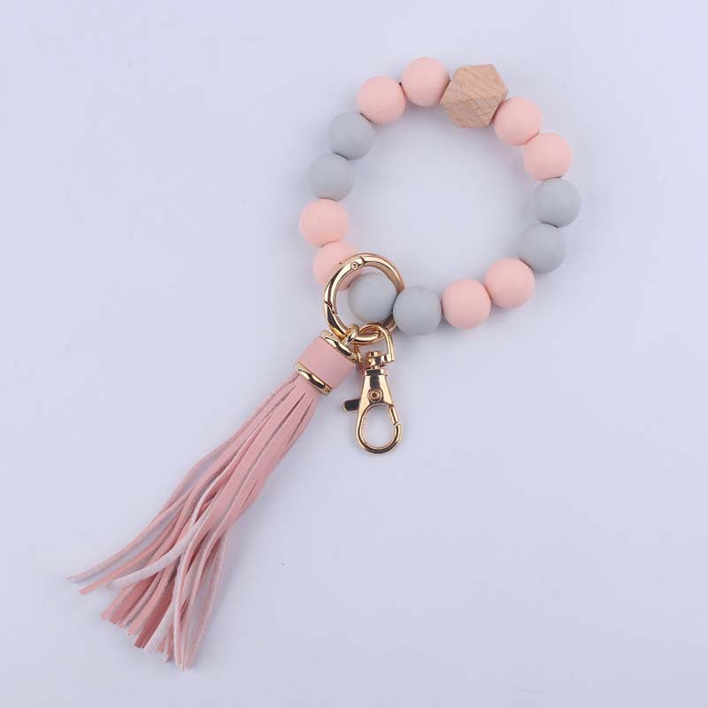 Wholesale Tassel Silicone Beaded Wrist Keychain