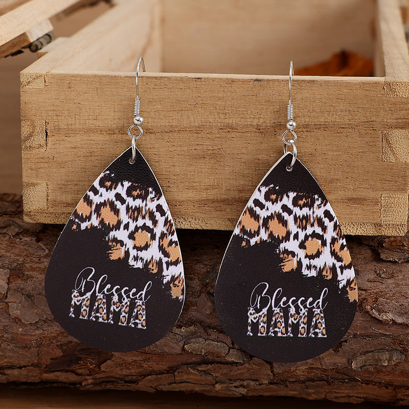 Venta al por mayor Pendientes de cuero de leopardo bohemios para el día de la madre