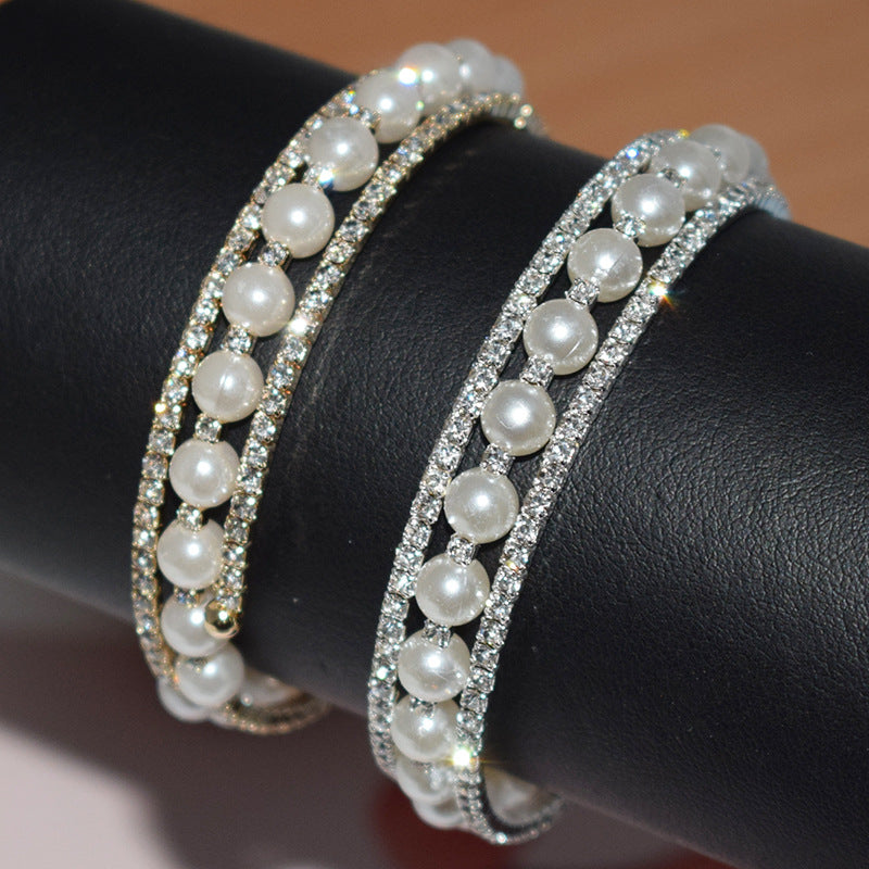 Pulsera Abierta De Perlas De Diamantes De Imitación al por mayor