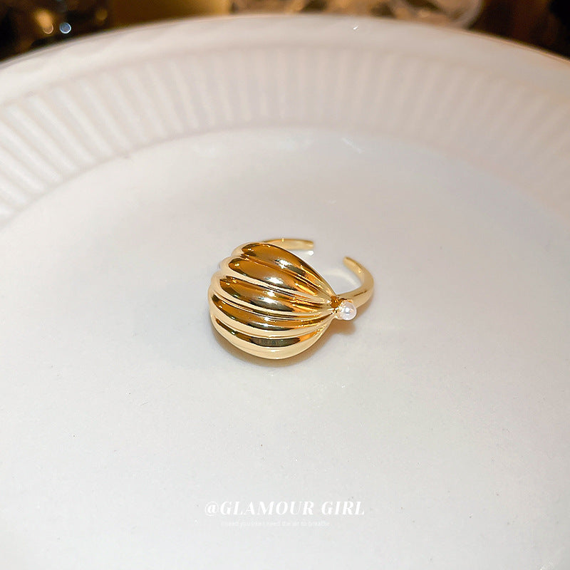 Wholesale Real Gold Plated Pearl Stripes Open Rings Alloy