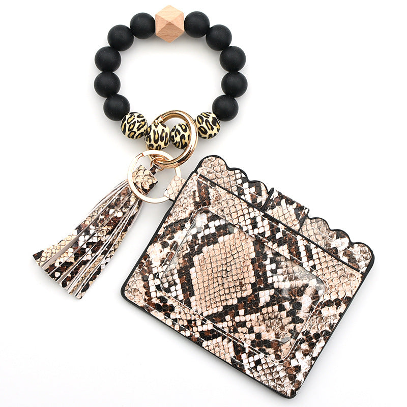 Wholesale Genuine Leather Leopard Pattern Cow Pattern Card Bag Wrist Keychain